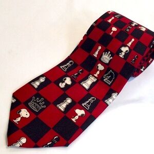 Peanuts Snoopy chess board silk necktie. Vintage 1980’s